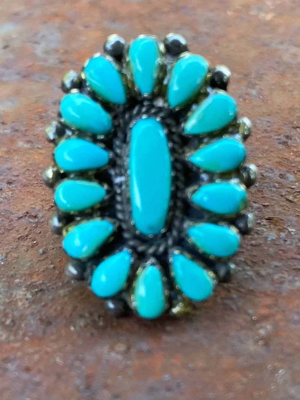 Turquoise Sterling Zuni Petit Point Needlepoint Turquoise ring L Waatsa 5
